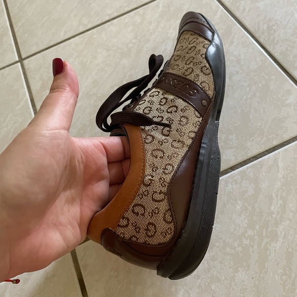 Men’s Guess Size 10 M Brown Multi Leather Monogram Sneakers - Picture 9 of 16